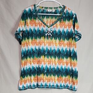 Cato Multicolor V-Neck Short Sleeve Top